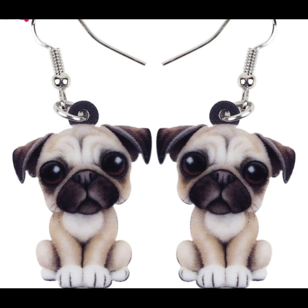 New Pug French Bull Dog Puppy Acrylic Earrings